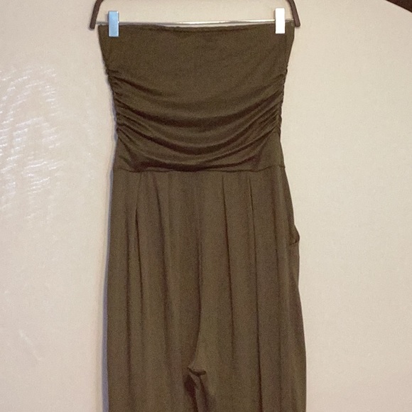 American Dream khaki jersey knit strapless jumpsuit size xs - Picture 6 of 8